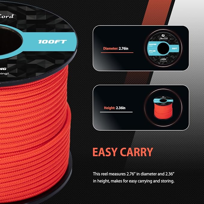 Abma Cord 2.4mm Paracord 275 100ft Nylon Rope 4 Strands Tactical Parachute Cord - Image 2