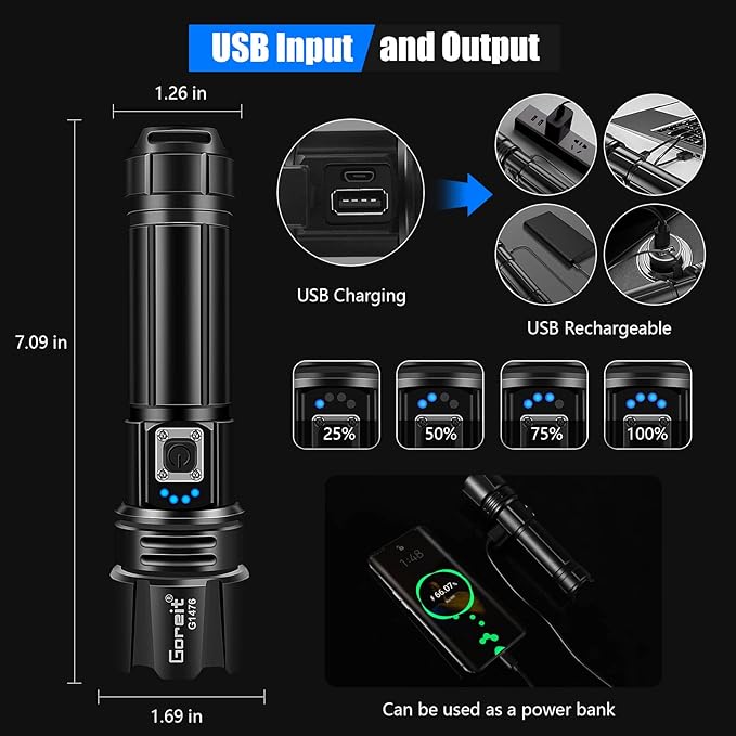 Goreit Super Bright LED Flashlight - 30W Output - Image 3