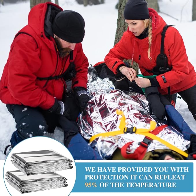 Macarrie 100 Pack Emergency Thermal Blankets Silver Foil Survival Blanket Kit - Image 6