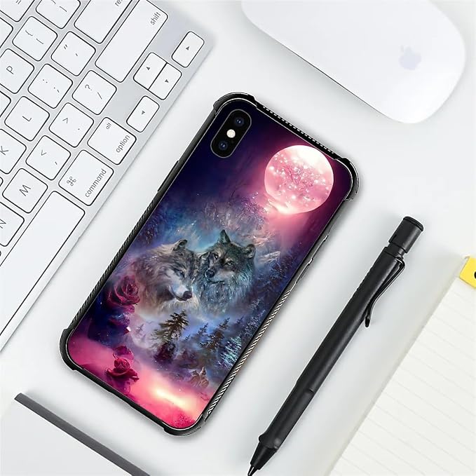 for iPhone X/Xs Case, Star Two Wolfs Howling Pattern Graphic Design Girl Boy - Image 5