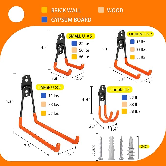 KOFANI Garage Hooks Heavy Duty, 12 Pack Anti-Slip Coating Garage Wall Storage - Image 2
