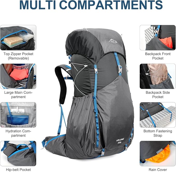 IX INOXTO 55L Internal Frame Waterproof Hiking Camping Backpack - Image 4
