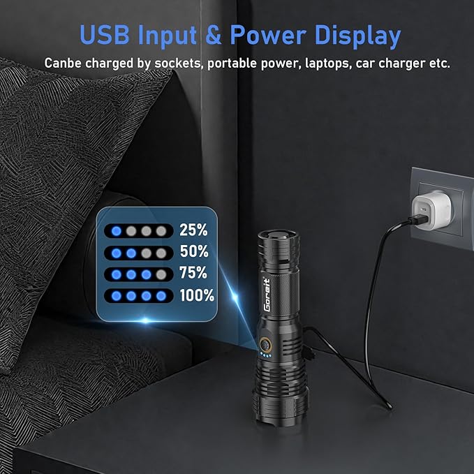 Flashlights LED High Lumens Rechargeable, Goreit 20, 000 Lumens XHP70.2 Super - Image 6