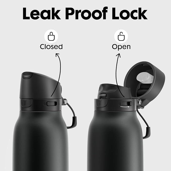 Meoky 24 oz Slim Insulated Water Bottle: Leak Proof Locking Lid, 2-in-1 Straw - Image 4