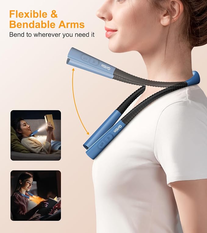 Gritin Book Light, Eye Caring 4-Color & 5-Brightness Neck Light Reading Light- - Image 6