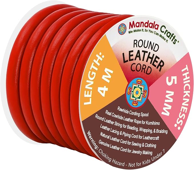 Mandala Crafts Round Genuine Red Leather Cord by MandalaCrafts