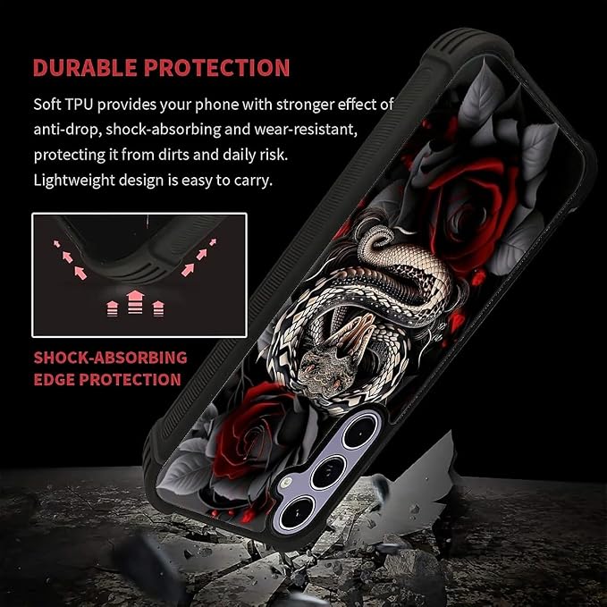for Samsung Galaxy S24 S25 Case, Entwined Rose Snake Pattern Graphic Design - Image 5