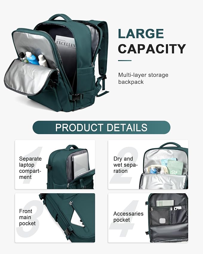 WONHOX Large Travel Backpack Carry on Flight Approved Laptop Work Business - Image 4