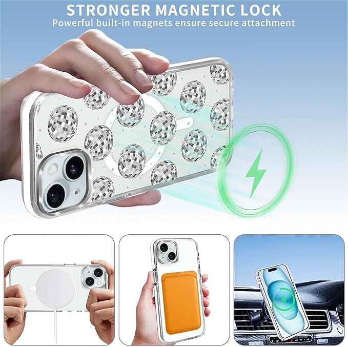 Case for iPhone 13/14, Disco Ball Grayish White Phone Case Design，for Women - Image 3