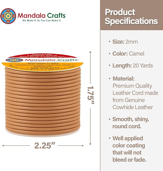 Mandala Crafts Round Genuine Camel Leather Cord - Image 4