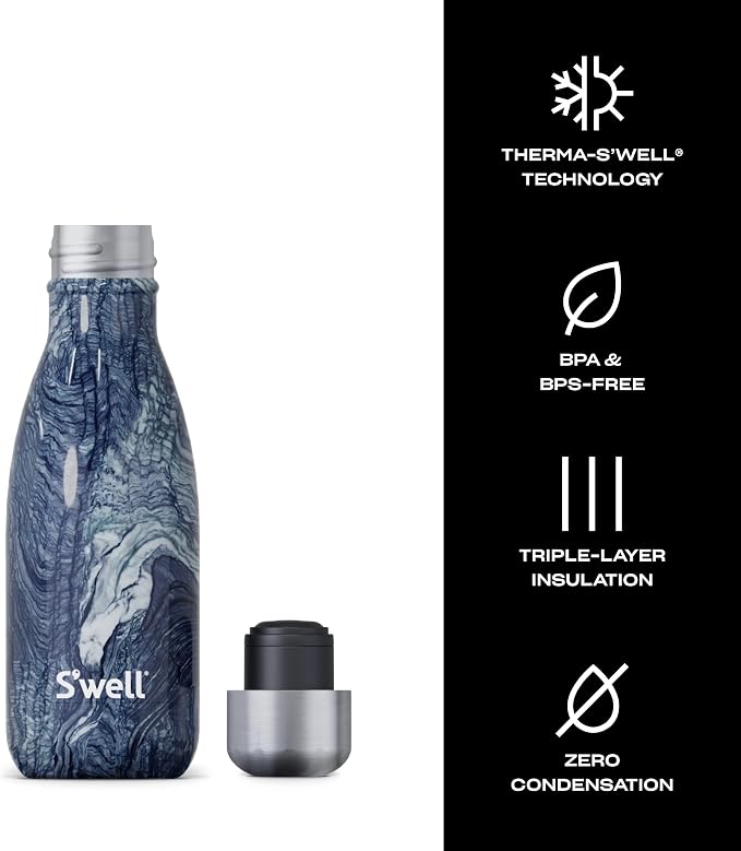 S'well Stainless Steel Water Bottle, Azurite Marble, Triple Layered Vacuum - Image 3