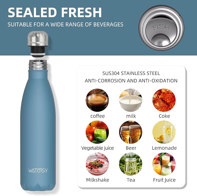 WATERSY Stainless Steel water bottles, 17oz/500ml Insulated Water Bottles - Image 8