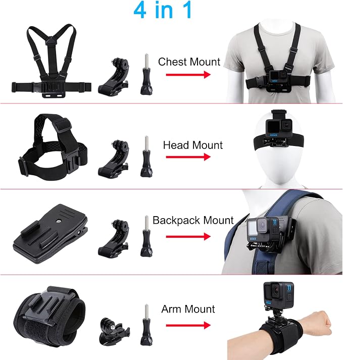 Accessories Set for GoPro Hero 13/12/11/10/9/8/7/6/5/4, New Quick Release Head - Image 2