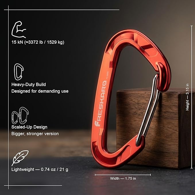 FresKaro 15kN-3372lbs Heavy Duty Wiregate Carabiners, Reliable Time-Tested - Image 2