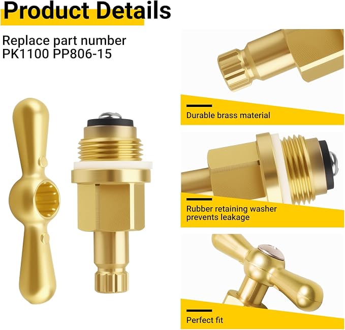 Brass Globe Valve Faucet Stem and Bonnet Replacement Kit - Image 3