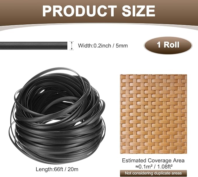 M METERXITY 1-Pack Wicker Repair Kit, 5mm x 66ft/20m Plastic Flat Rattan - Image 3