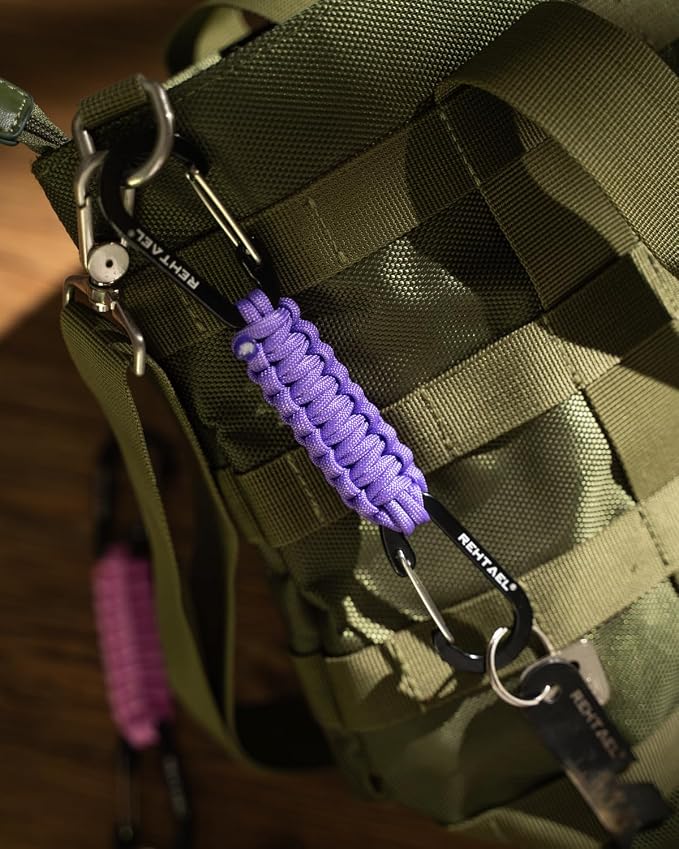 Paracord Braided Carabiner Keychain Lanyard Strap, Hanger Stroller Hook w/2 - Image 3