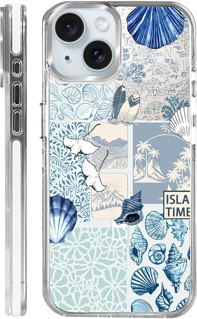 Case for iPhone 15, Sea Life Ocean Waves Seashell Collage Phone Case Design，for by Toulas