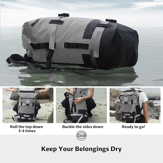 STOVER 5/10/25/30/40/55L Waterproof Dry Bag- Roll-Top Backpack w/Phone Case- - Image 4