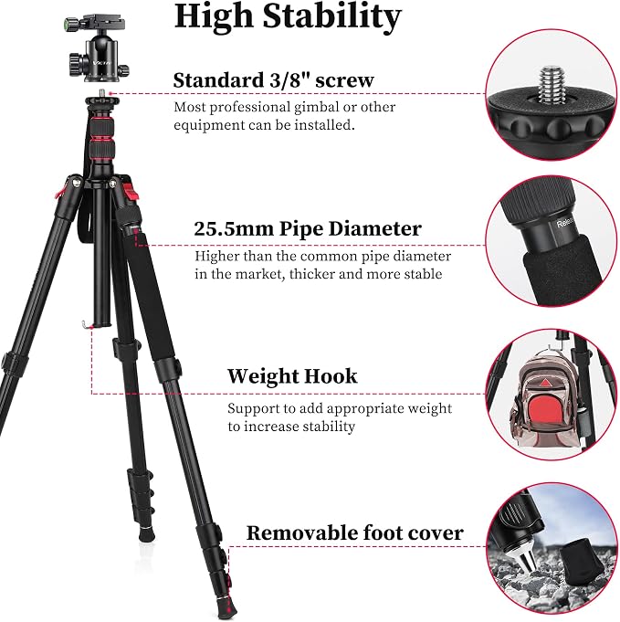 Professional Tripod for Camera, Victiv 81 inch Aluminium Compact Travel Camera - Image 7