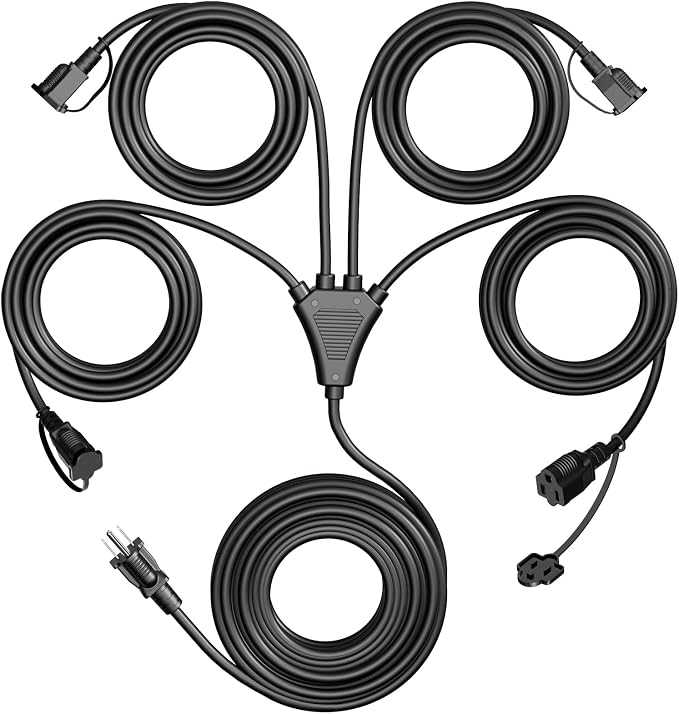 Eversimpleinc Black 1 to 4 Splitter Extension Cord, 3 Prong Plug by EversimpleInc