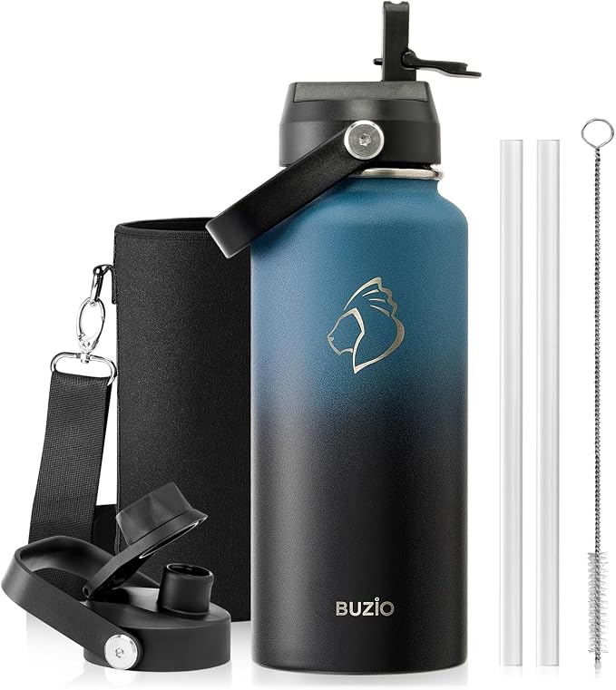 BUZIO Water Bottle with Straw Lid and Flex Cap, 32oz Modern Double Vacuum by BUZIO