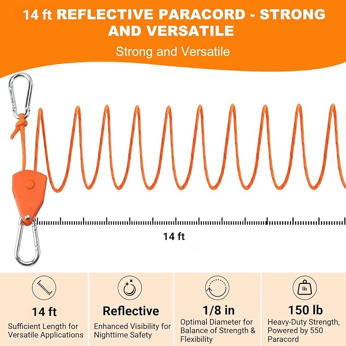 Longer 14ft Retractable Paracord Rope Tie Down Ratchet Strap Small Straps Mini - Image 2