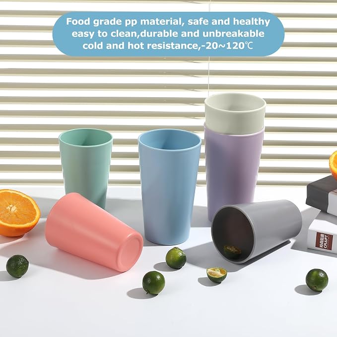 24 Pcs Unbreakable Plastic Cups Set, 14 oz Reusable Plastic Cups, Stackable - Image 4