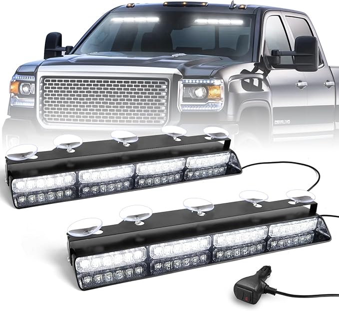 HLauto 6Z4J Emergency Dash Strobe Lights: 2x16.8 inch White Safety Lights by HLauto