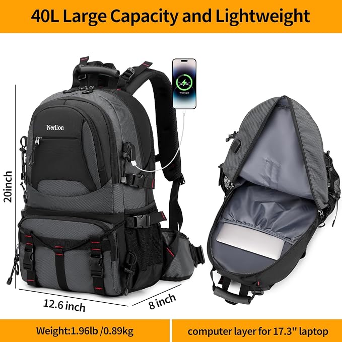 Nerlion 40L Hiking Backpack Travel Backpack - Image 3