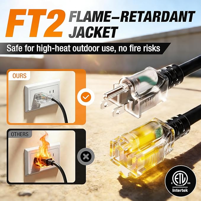 10 FT Outdoor Extension Cord Waterproof, 16/3 Gauge Heavy Duty 3 Prong Power - Image 4