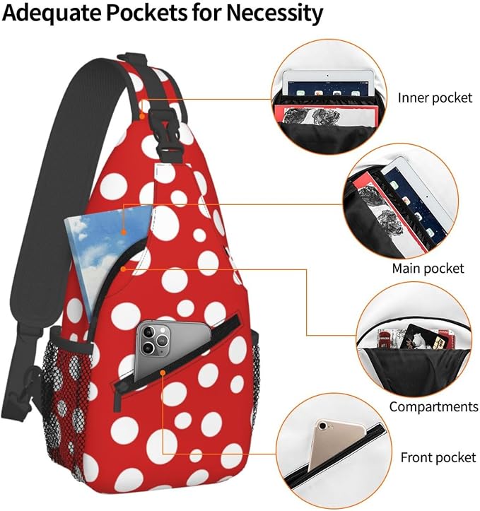 Mushroom Dots Sling Bag For Women Men Fashion Backpack Crossbody Red Mushroom - Image 4