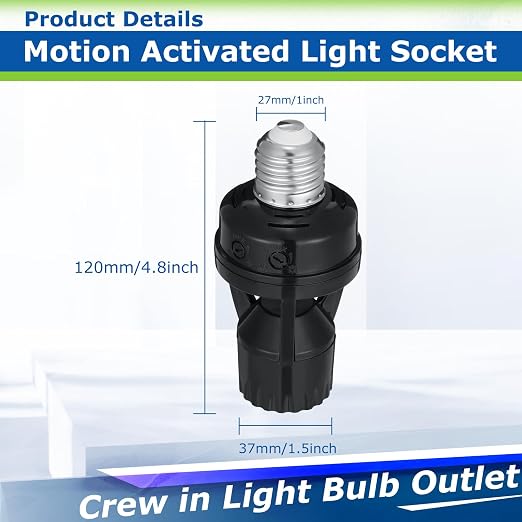 Hortsun 3 Pcs Motion Sensor Light Socket Smart Screw in Light Bulb Outlet - Image 2