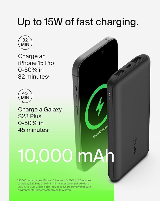 Belkin Portable Charger - 15W 3 Port Power Bank Battery Pack - Fast Charging - Image 7