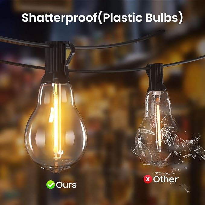 200FT Outdoor Lights with 106 Shatterproof Bulbs, IP45 Waterproof Outside - Image 2
