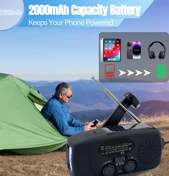 Emergency Hand Crank Weather Radio, AM/FM NOAA Portable Solar Radio - Image 3