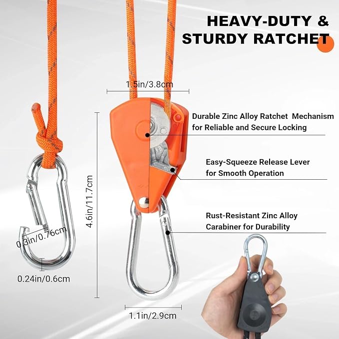 Longer 13ft Rope Ratchet 1/4 inch Straps Tie Down Rope Strap Heavy Duty - Image 3
