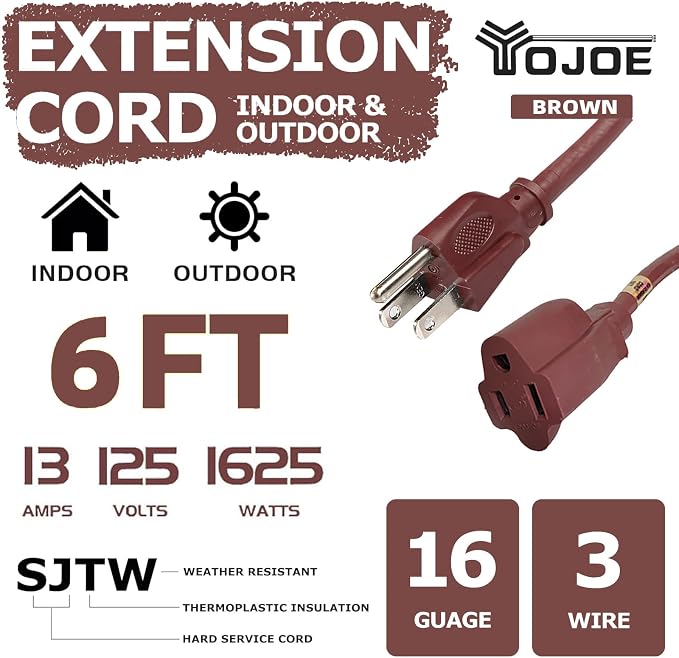 YOJOE Indoor Outdoor Extension Cord, 3 Prong 13A Weatherproof Power Cord - Image 2