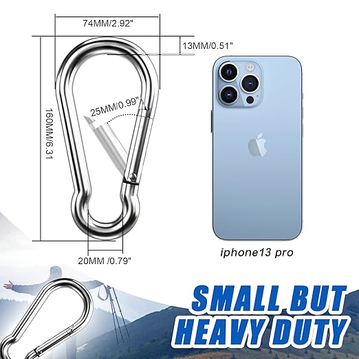 Large Carabiner Clip Hooks, 304 Stainless Steel Spring Snap Hook Fits Camping - Image 3