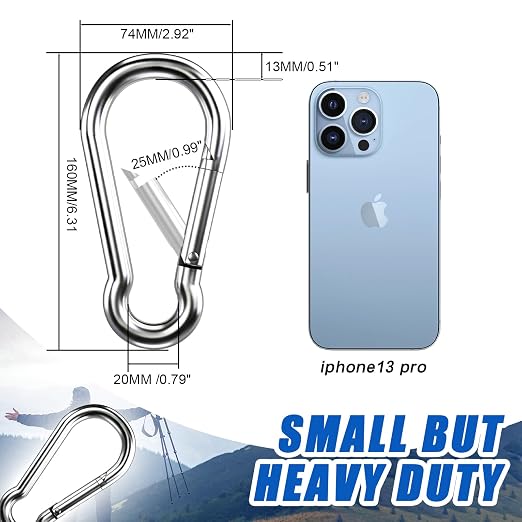 Large Carabiner Clip Hooks, 304 Stainless Steel Spring Snap Hook Fits Camping - Image 3