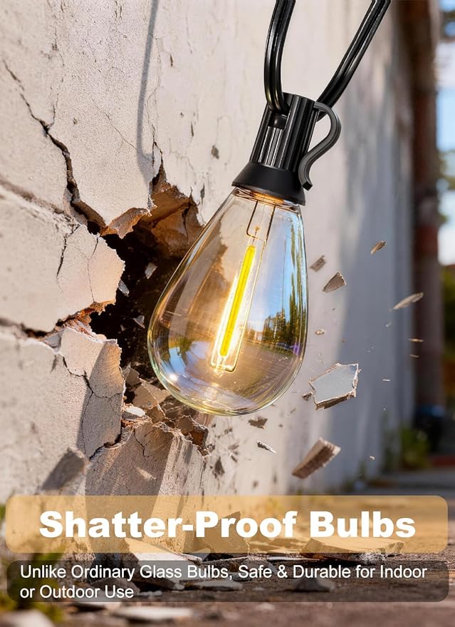 150FT Outdoor String Lights Waterproof, 50+2 Shatterproof S11 LED Bulbs - Image 6