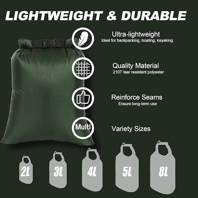 Dry Bags Waterproof Set, 5 Packs Ultralight Waterproof Bags Small Stuff Sack - Image 2