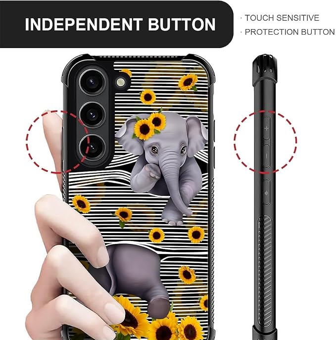 for Samsung Galaxy S23 Case, Cute Little Elephant Sunflower White Line Art - Image 5