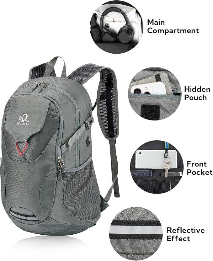 WATERFLY Lightweight Packable Hiking Backpack: 30L Foldable Travel Daypack - Image 3
