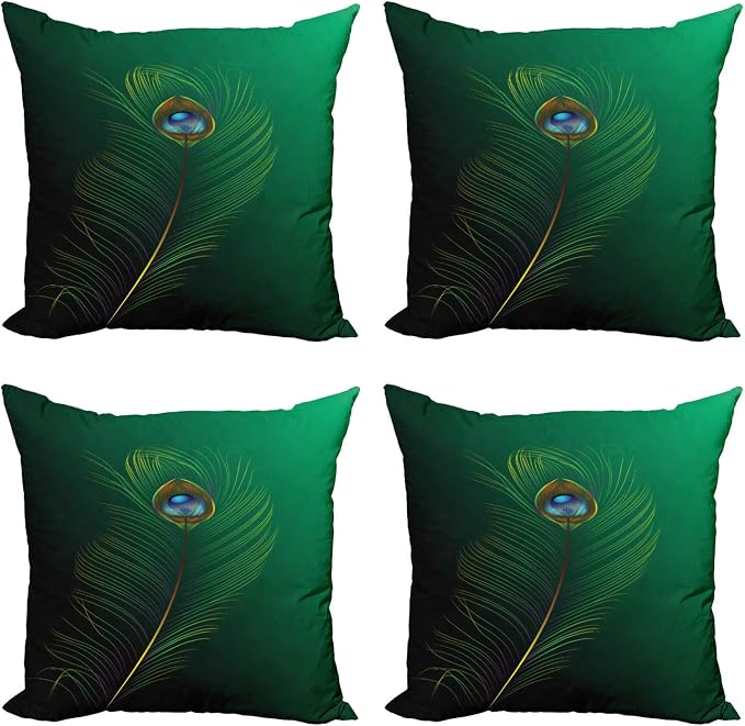 Ambesonne Peacock Decorative Throw Pillow Case Pack of 4, Peacock Feather by Ambesonne