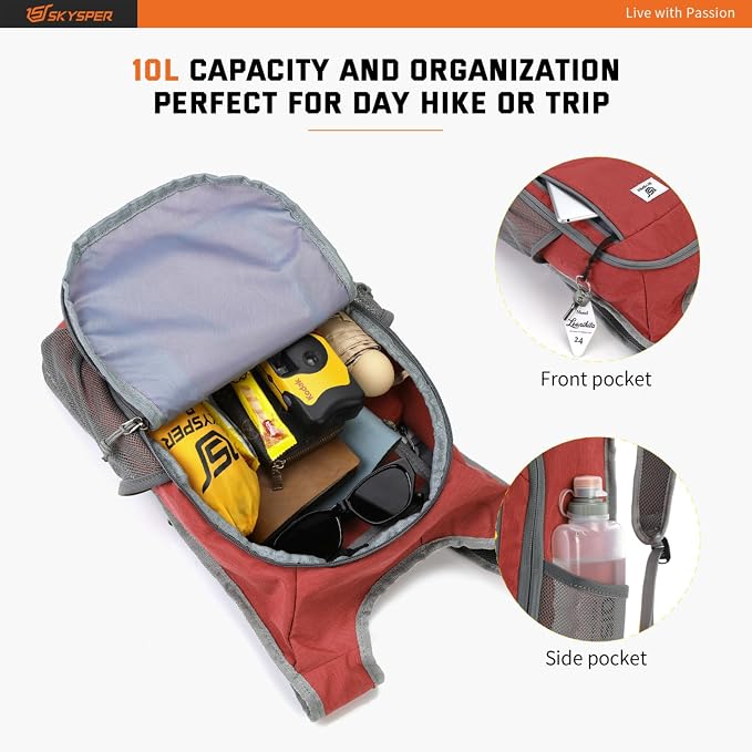 SKYSPER Small Daypack 10L Hiking Backpack Packable Lightweight Travel Day Pack - Image 3