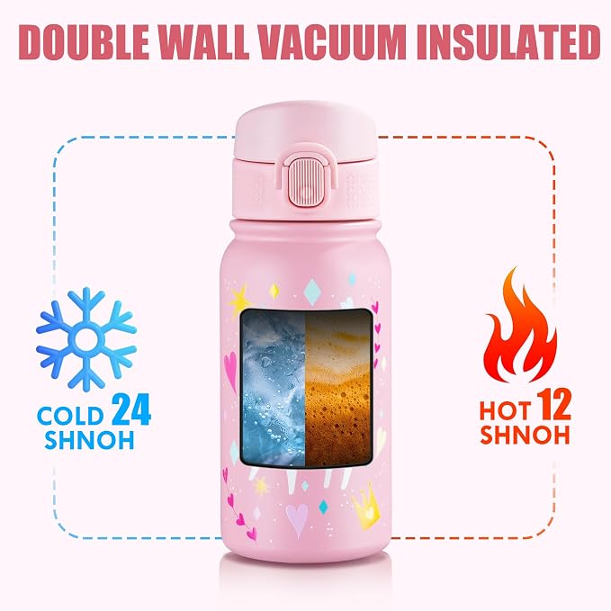 OLDLEY 12oz Kids Water Bottle, Stainless Steel Insulated Water Bottle - Image 6