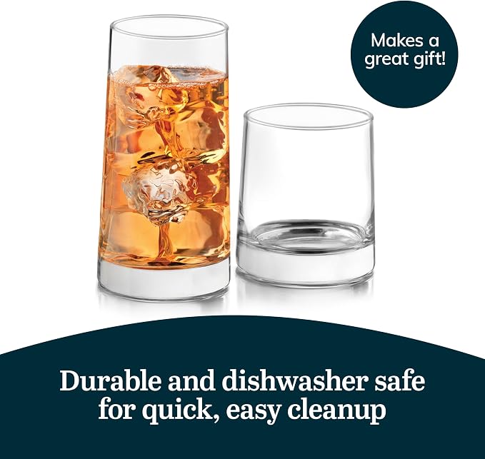 Libbey Cabos 16-Piece Rocks and Tumbler Glasses Set, Angled Glass Cups Set - Image 5