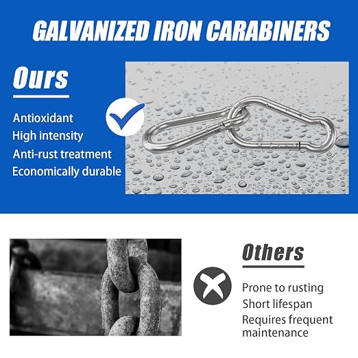 Small Carabiner Clip Hooks, Galvanized Iron Spring Snap Hook Fits Camping Hiking - Image 2
