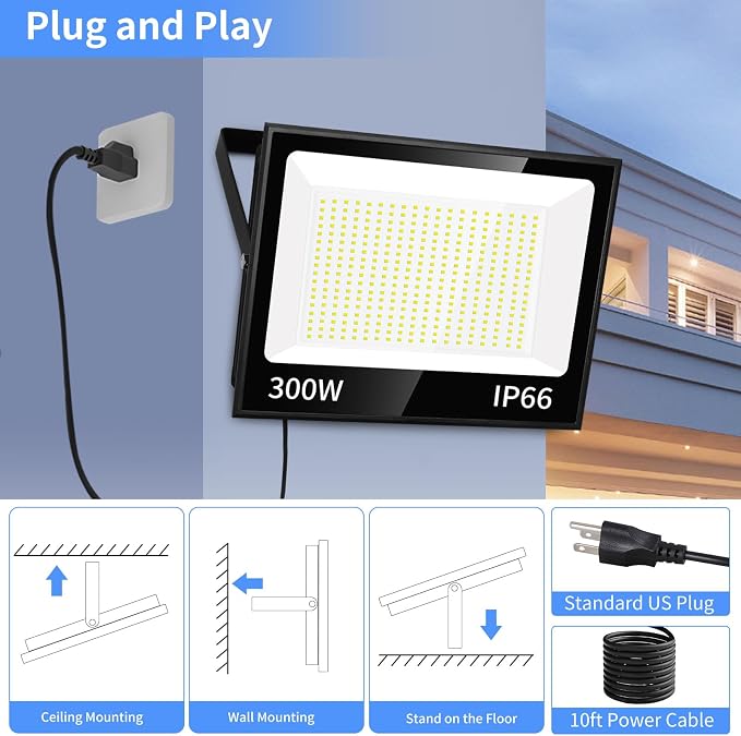 ISUERFY 300W LED Flood Light Outdoor - Image 3